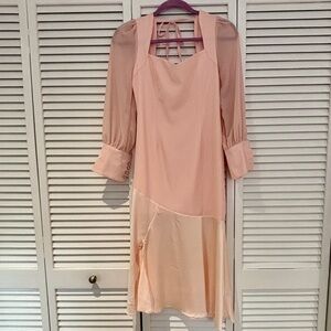 Silky Pink Long Sleeve Midi Dress NWT